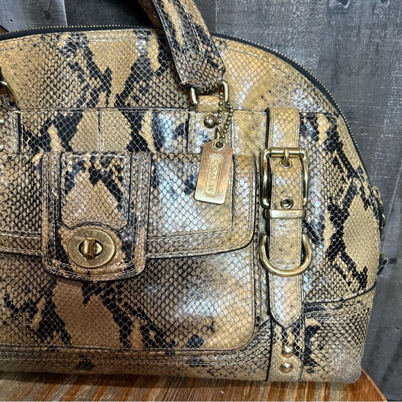 Coach Snakeskin Pattern Satchel in Tan and Black - Picture 3 of 15
